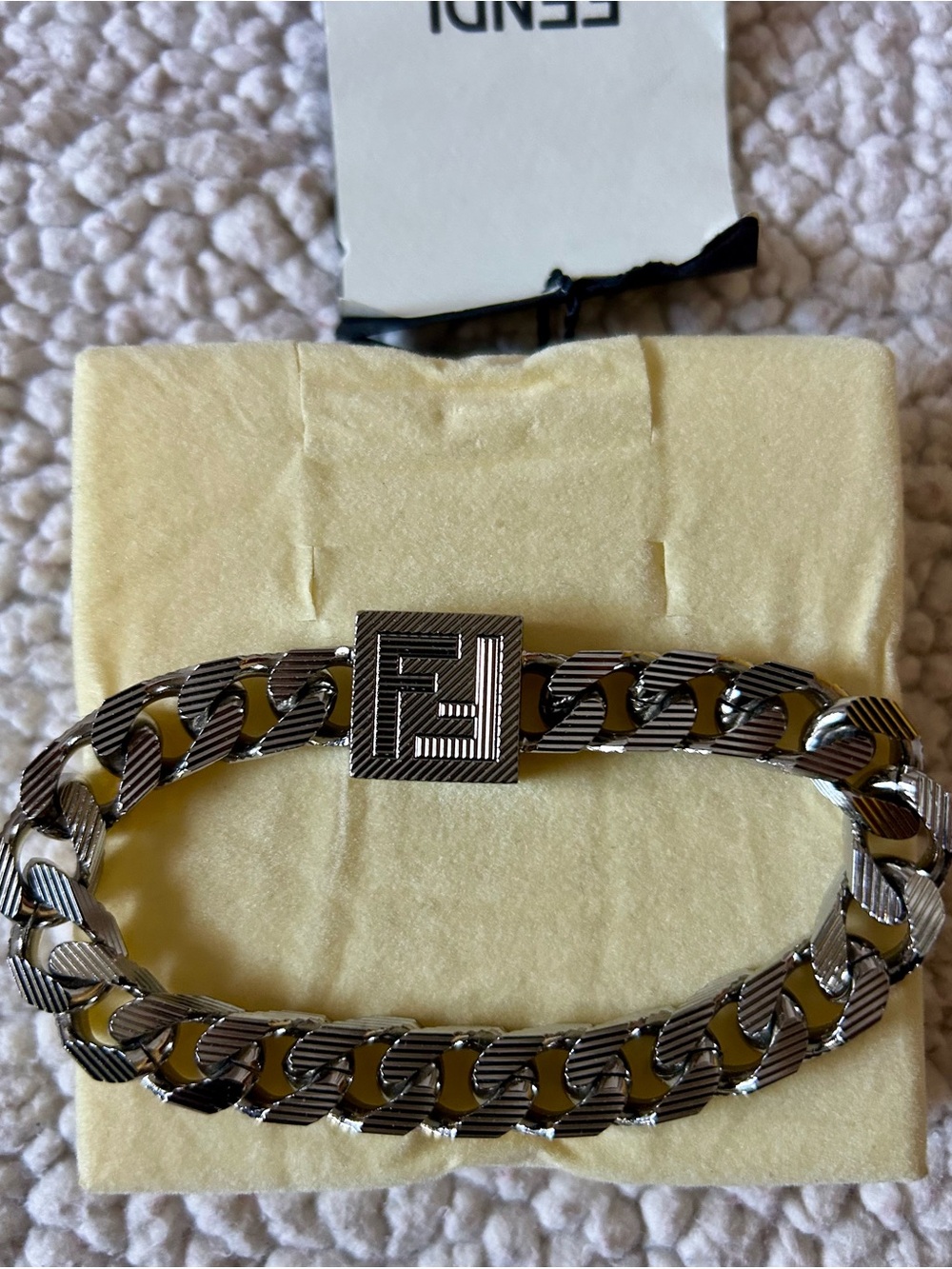 Fendi Palladium Shadow Chain Bracelet with Square Branded Clasp - Size Large - Picture 5 of 14